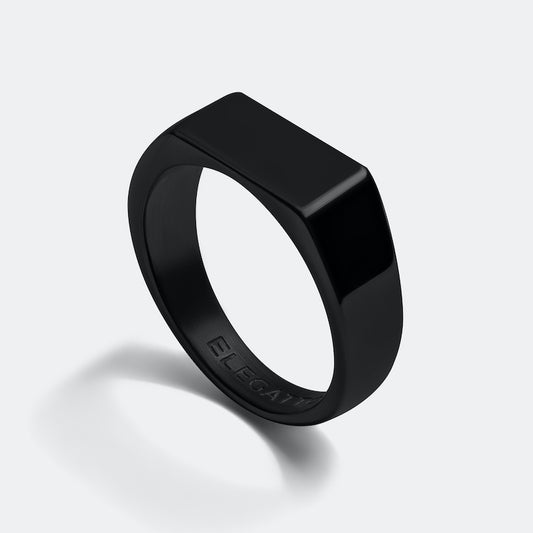 Black Polished Signet Ring for Men | Minimalist & Stylish Gift