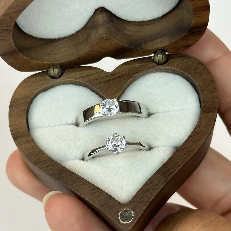 Adjustable Couples Ring Set – 925 Sterling Silver 💍, Minimalistic Design with Zircon 💎, Personalized Engraved Rings ✍️, Promise Jewelry 💖