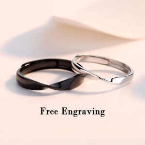 Black and White Gold Plated Sterling Silver Mobius Couples Promise Rings.