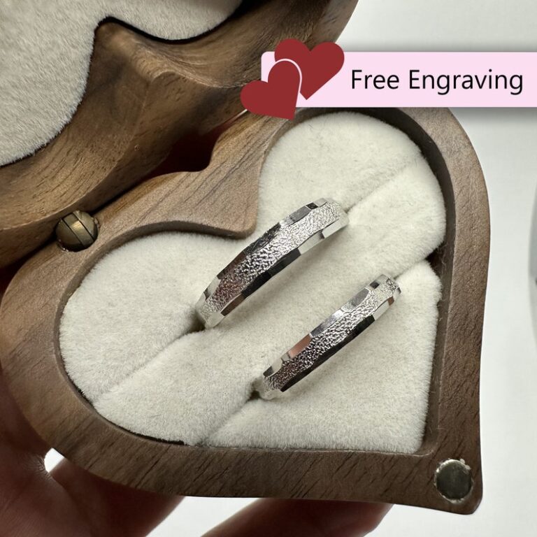 Adjustable Couples Ring Set - 925 Sterling Silver, Sanded Path Design, Personalized Engraved Rings, Promise Jewelry, Sustainable