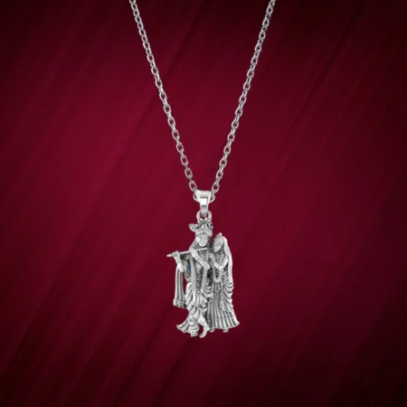 Pure Silver Radha Krishna Pendant with Chain – Spiritual Jewelry for Couples and Devotees