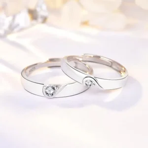 Heart Adjustable Silver Color Couples Ring Set, Matching Rings for Men and Women, Anniversary Gift, Elegant Gift Box