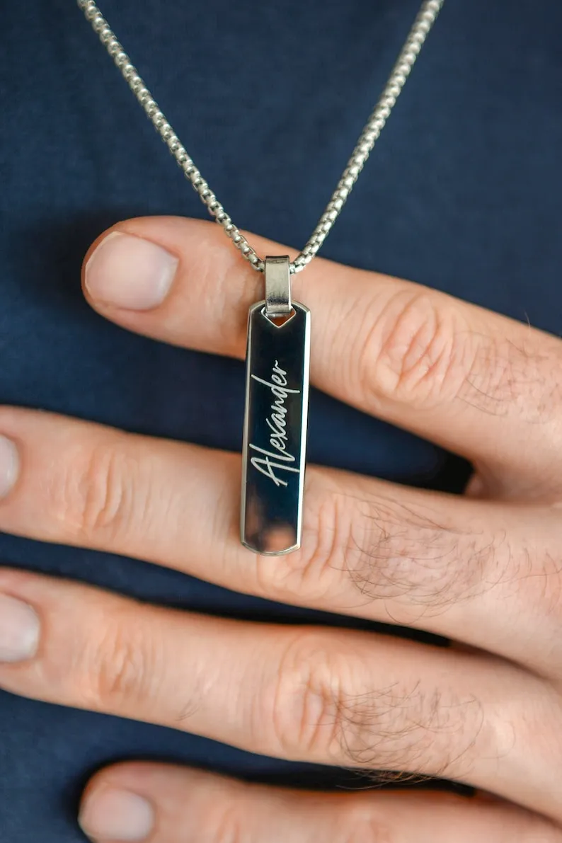 Personalized Engraved Necklace for Men | Custom Name Necklace | Unique Gift for Him, Husband, Boyfriend, or Father