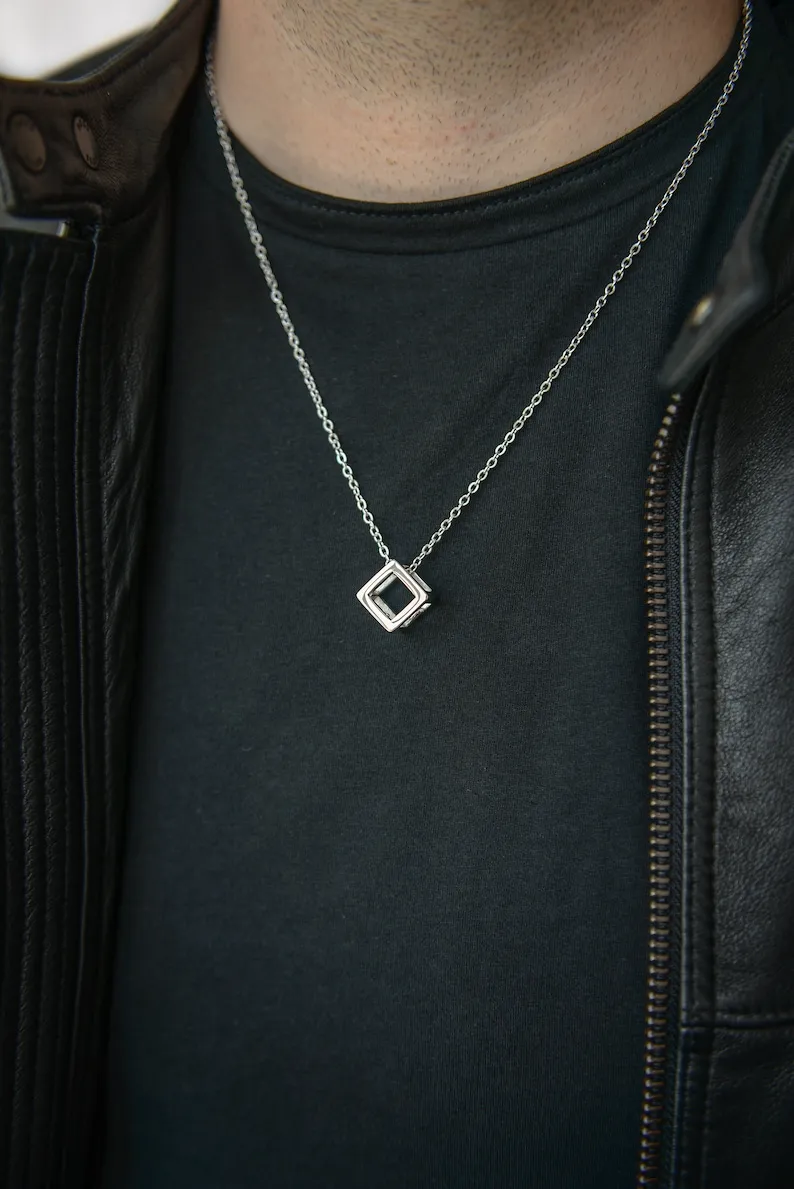 Stainless Steel Cube Necklace for Men | Stylish Square Hollow Pendant | Perfect Gift for Him 🎁 | Anniversary Gift