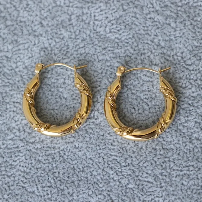 18K gold chunky twist hoop earrings for women, waterproof stainless steel, perfect birthday gift for mom