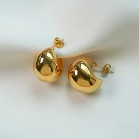 Chunky gold teardrop hoop earrings, dome-shaped minimalist drop earrings, perfect gift for her