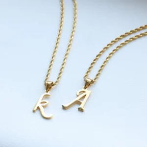 18K Gold Personalized Initial Necklace for Men with Rope Chain – Customizable Gold Letter Pendant, Perfect Gift for Dad or Him