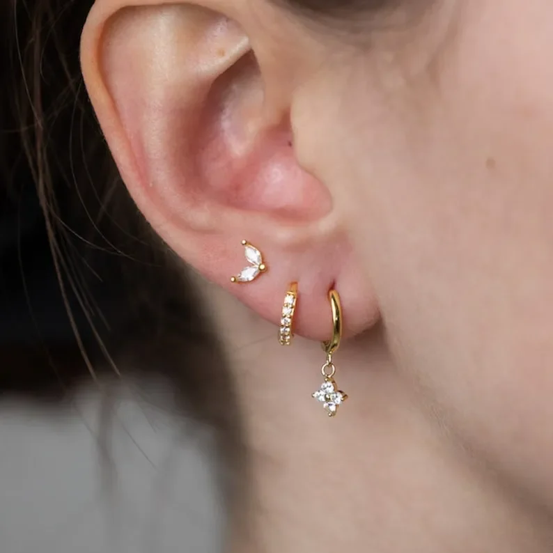 Everyday Gold Earring Stack Set featuring Sterling Silver and Gold stacking earrings, designed for multiple piercings – perfect for daily wear or as a thoughtful gift