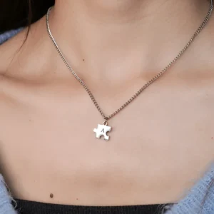 Laser Engraved Puzzle Necklace with Customized Initial Letter Pendant – Minimalist 2-Piece Love Necklace for Couples.