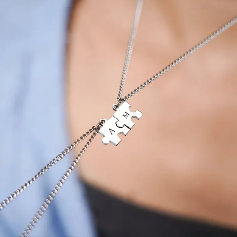 Laser Engraved Puzzle Necklace with Customized Initial Letter Pendant – Minimalist 2-Piece Love Necklace for Couples.