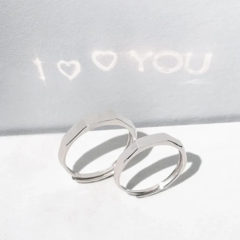 Couples Promise Rings with Engraved Light Projection - Adjustable Romantic Jewelry Set - Unique Wedding Gift