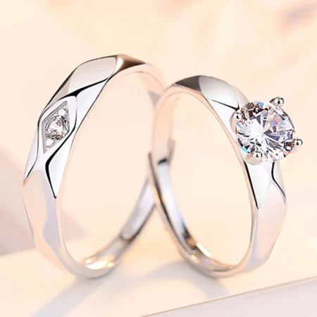 Whispering Winds Adjustable 925 Sterling Silver Couple Rings - Featuring an elegant, adjustable design with a wind-inspired motif, perfect for engagements or anniversaries.