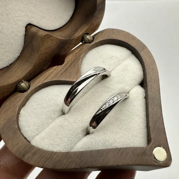 Adjustable Couple Rings Set - 925 Sterling Silver, Wavy Design with Zirconia Stone, Custom Engraved Promise Rings