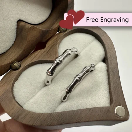 Adjustable Bone Couples Rings • 925 Silver Custom Engraved Promise Set