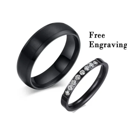 Black Engraved Couples Rings – His & Her Matching Bands | Custom Anniversary Gift