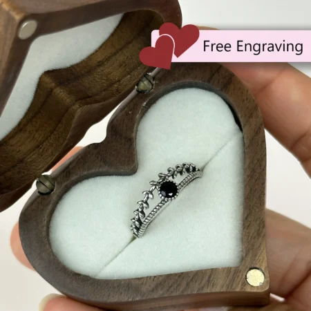 Adjustable Roman Branch Ring – 925 Silver Black Stone Engraved Gift for Her