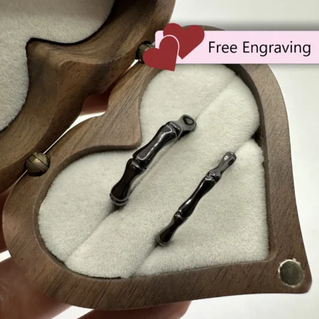 Adjustable Black Bone Couples Rings – 925 Silver Gothic Engraved Set