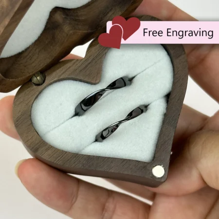 Adjustable Black Twisted Couples Rings – 925 Silver Color-Changing Engraved Set