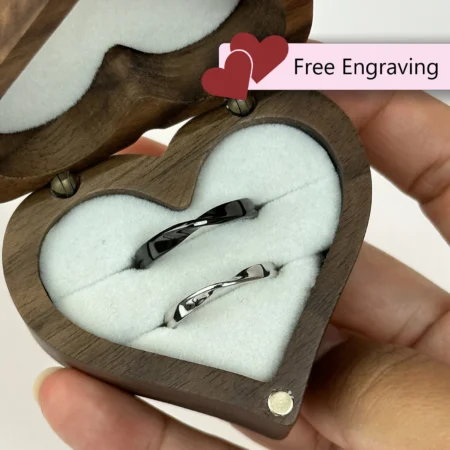 Adjustable Black-Silver Wavy Couples Rings • 925 Sterling • Color-Changing & Custom Engraved Promise Gift