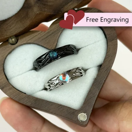 Galaxy Adjustable Couples Rings – 925 Silver with Milky Way Stone • Custom Engraved Gift