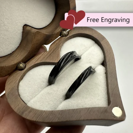 Adjustable Color-Changing Black Couples Rings – 925 Silver • Custom Engraved Gift