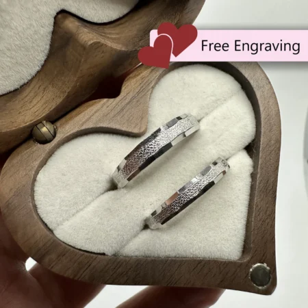 Adjustable Sanded Path Couples Rings • 925 Sterling Silver • Custom Engraved Gift