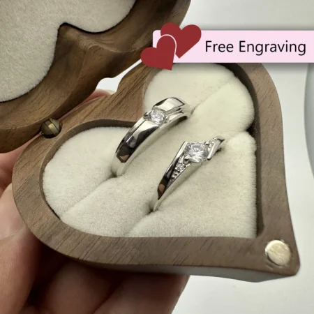 Adjustable Zirconia Couples Rings • 925 Sterling Silver • Custom Engraved Gift