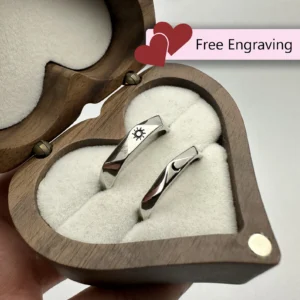 Adjustable Sun & Moon Couples Rings • 925 Sterling Silver • Custom Engraved Gift