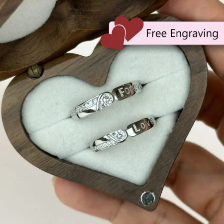 Adjustable 925 Silver Couples Rings • Custom Engraved Promise & Anniversary Gift