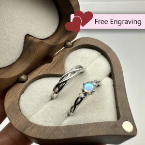 Adjustable Braided & Opal Couples Rings • 925 Sterling Silver • Custom Engraved Gift