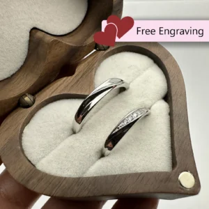 Adjustable Wavy Zirconia Couples Rings 925 Sterling • Custom Engraved Promise | Engagement | Anniversary Gift