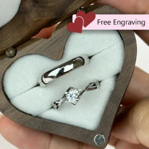 Adjustable Twisted & Minimalist Hidden Heart Couples Rings 925 Sterling • Custom Engraved Promise | Engagement Gift