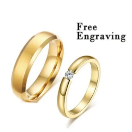 Diamond Promise Rings - Engraved His & Her Bands