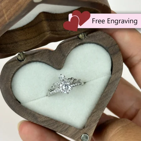 Adjustable Princess Cut Crown Ring • 925 Sterling Silver Zirconia • Custom Engraved Promise, Engagement & Anniversary Gift for Her
