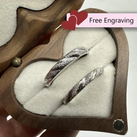 Textured Adjustable Couples Rings – 925 Silver • Custom Engraved Gift