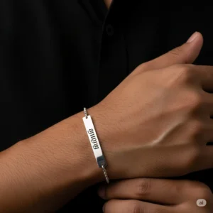 தனுஷ் Engraved Personalized Silver Bracelet – 925 Silver & Stainless Steel