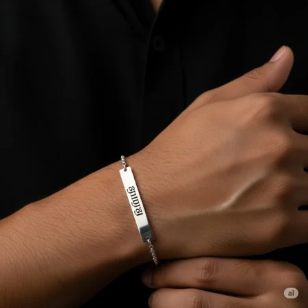 தனுஷ் Engraved Personalized Silver Bracelet – 925 Silver & Stainless Steel