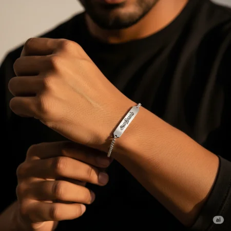சிவகார்த்திகேயன் Engraved Personalized Silver Bracelet – 925 Silver & Stainless Steel