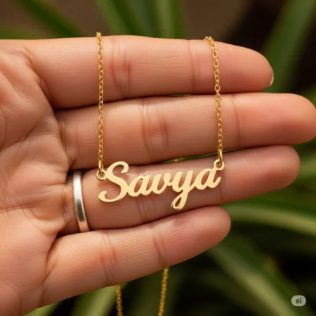 Oxidized silver personalized name necklace with custom engraving and minimalist chai