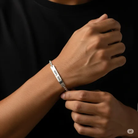 ஹரிஷ் கல்யாண் Engraved Personalized Silver Bracelet – 925 Silver & Stainless Steel